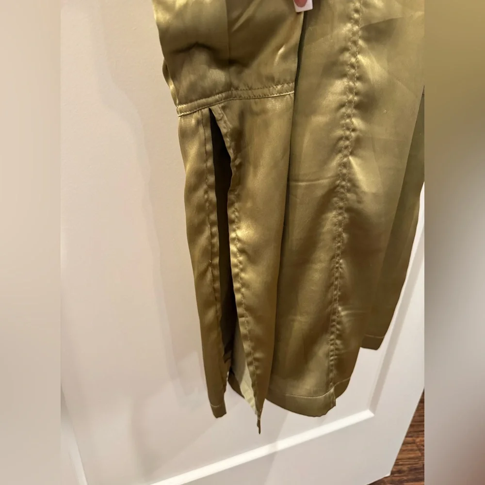 Love The Label Anthropologie Sleeveless Utility Satin Green Midi Dress Size XS - Picture 9 of 13